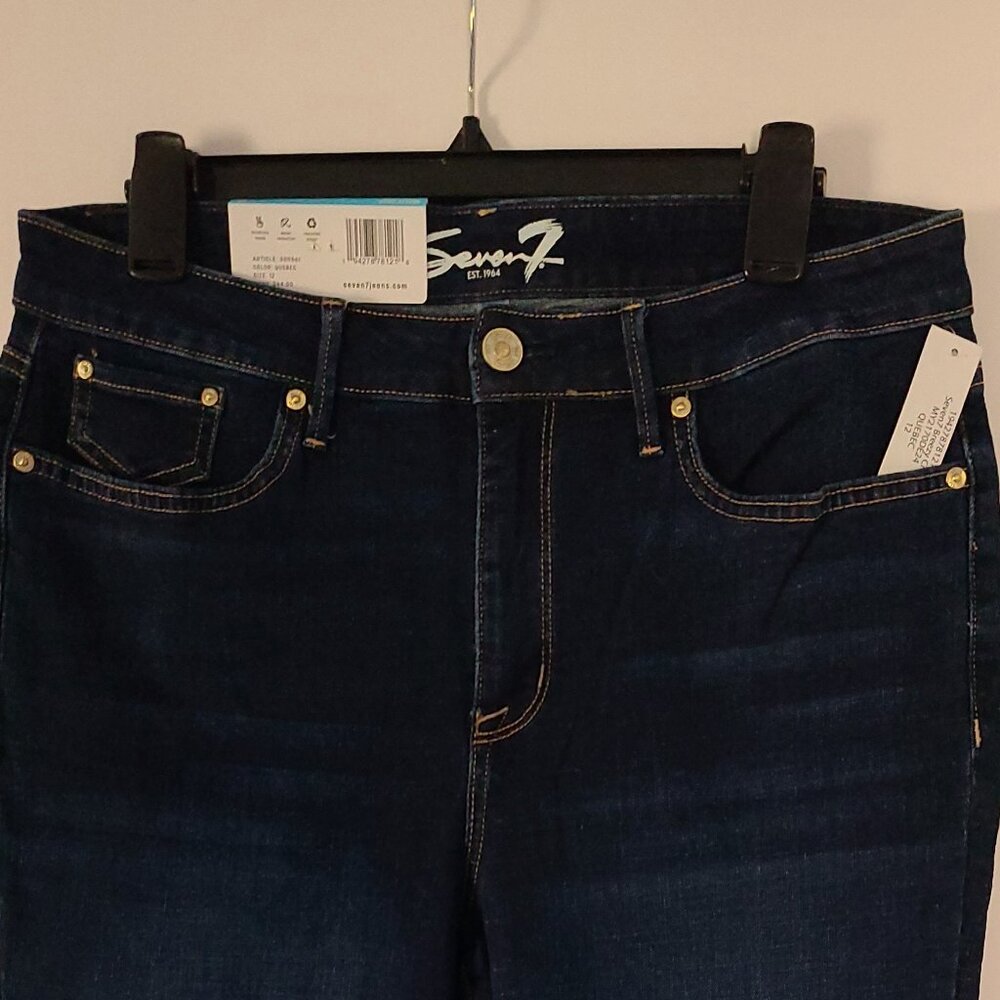 SEVEN 7 HIGH RISE BLUE BREEZY CROPPED RAW HEM JEANS HIGH RISE SKIMMER SIZE 12 - Picture 3 of 11